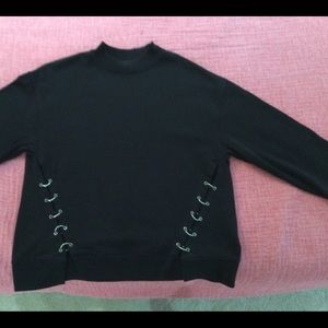 Allsaints Black Cotton Oversized Sweatshirt with Silver Loops. Size S